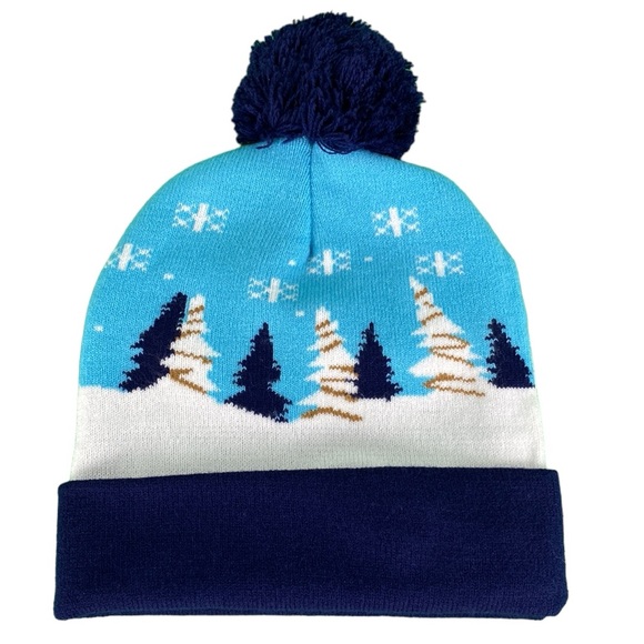Blue Christmas Snowman Light Up Knit Beanie - Picture 3 of 13